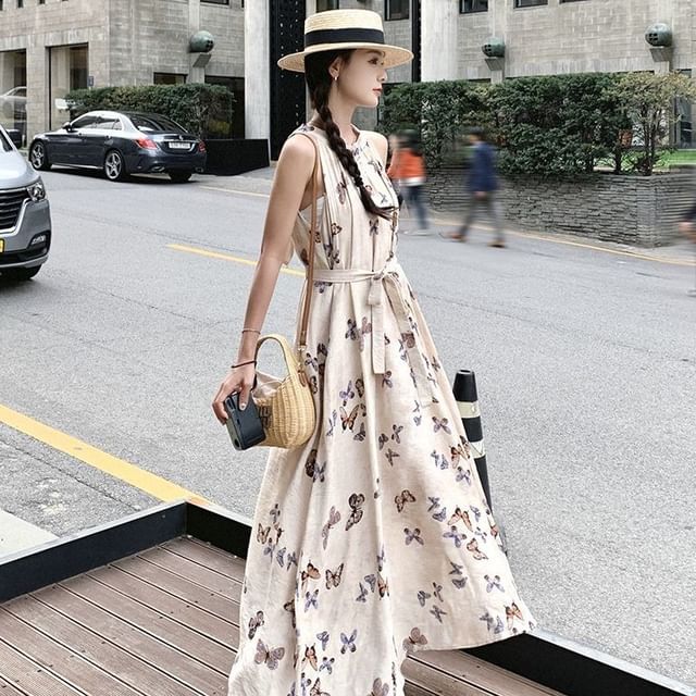 knee length dresses for ladies Eloise Floral Butterfly Print Button Up Midi Dress | Disturbia main image 0