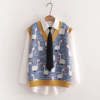 PANDAGO Plain Shirt / Duck Print Sweater Vest Sale
