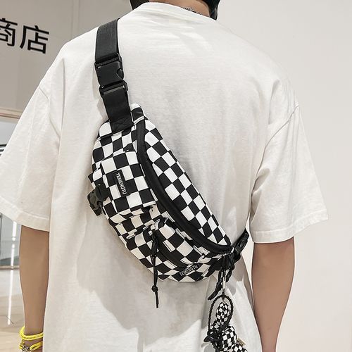 White Black Checked Sling Bag