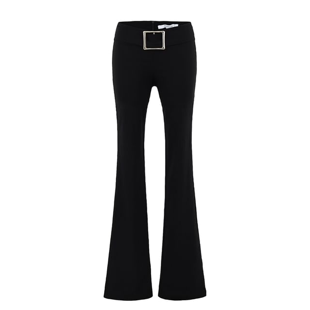 Ulark-Buckled Waist Plain Bootcut Pants