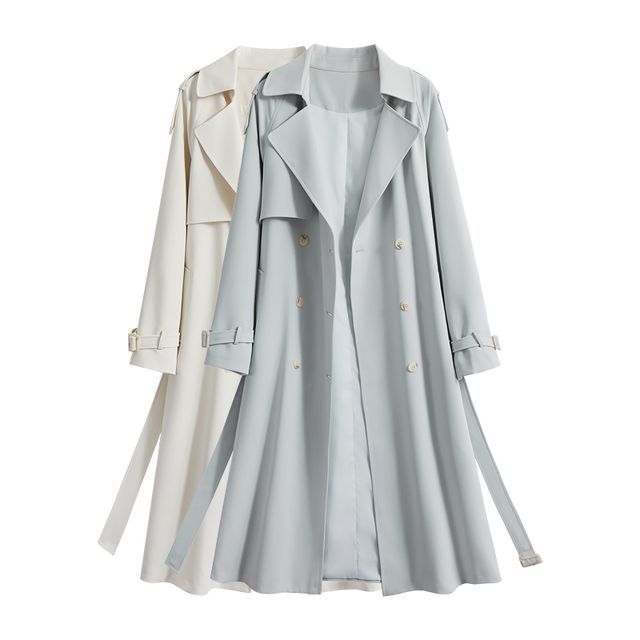 Dawnlow - Plain Midi Double-Breasted Trench Coat | YesStyle