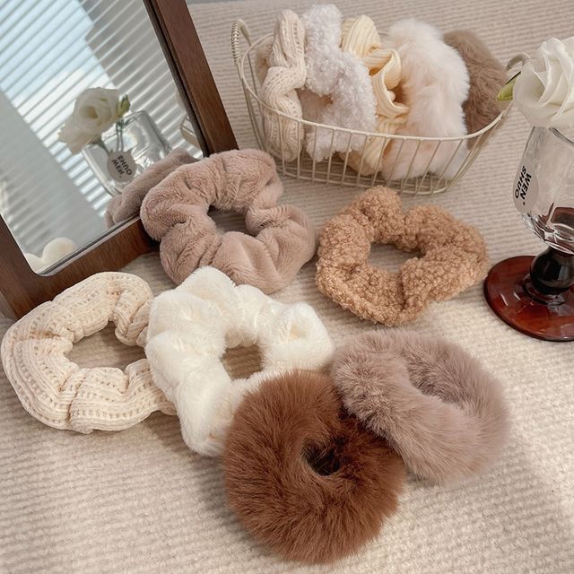 Rodiv-Chenille Shearling Fabric Scrunchie Various Designs