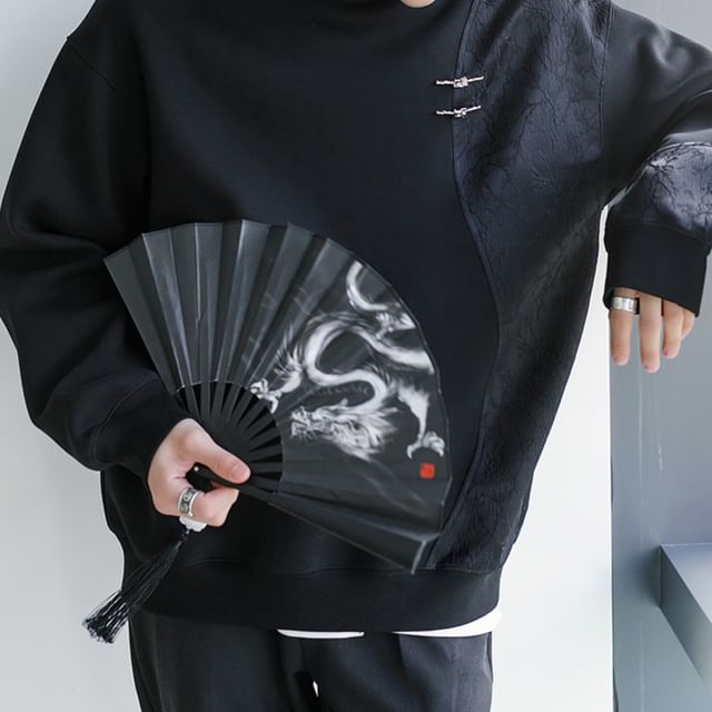 CHIC ERRO-Crewneck Asymmetrical Plain Sweatshirt