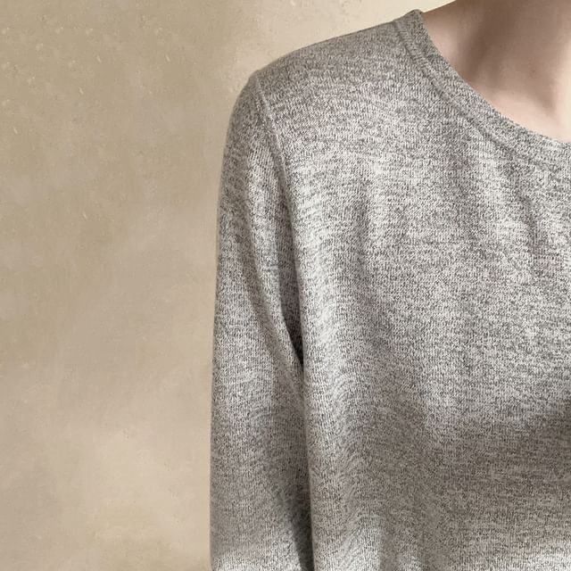 Glotto-Long Sleeve Round Neck Melange Knit Top