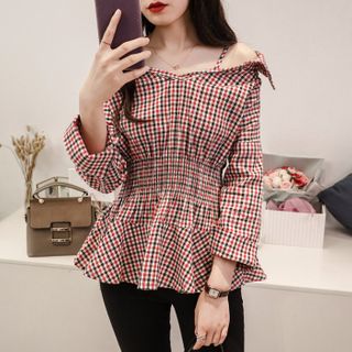 cold shoulder plaid top