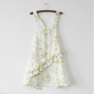 iswas - Frilled Floral Apron | YesStyle