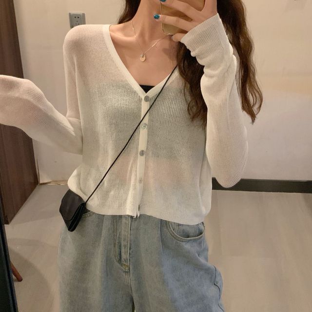 Shinsei-V-Neck Cropped Lightweight Cardigan