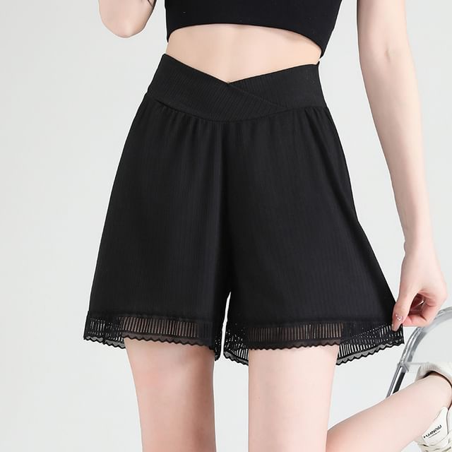Melon Juice-Maternity High Waist Plain Lace Trim Undershorts Set