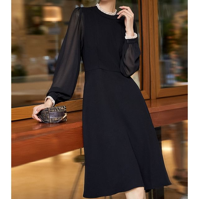 fitted lace wedding dress SPIRAL Long Sleeve Dress | Black Mesh Dress main image 0