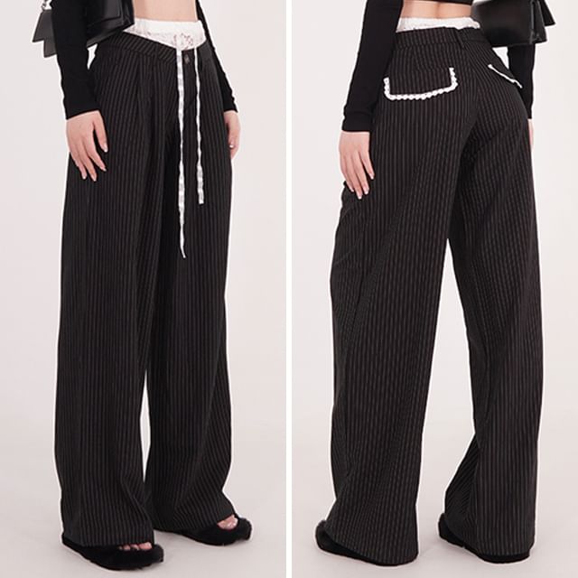 Amyway-High Waist Two Tone Wide Leg Slacks