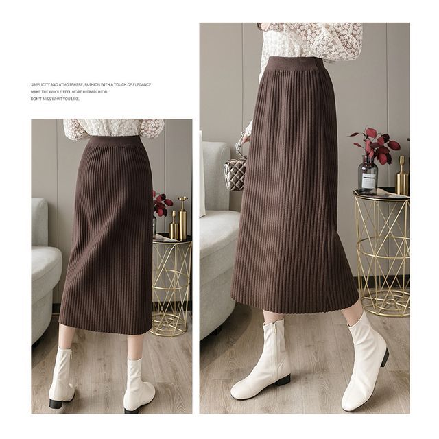 Voomer A-Line Knit Midi Skirt YesStyle