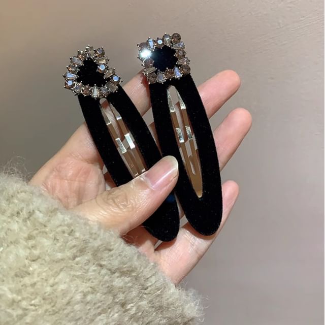 Jael-Rhinestone Velvet Snap Clip