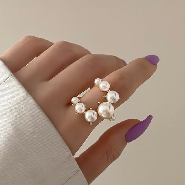 Rodiv-Faux Pearl Alloy Open Ring
