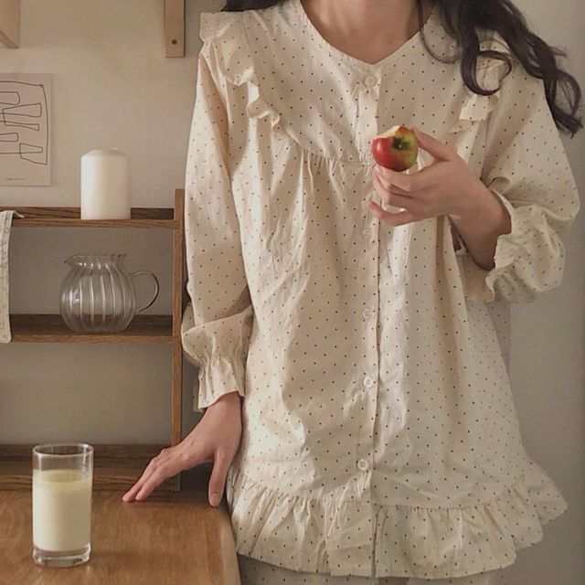Glotto-Set Dot Long Sleeve PajamaWide Leg Pants