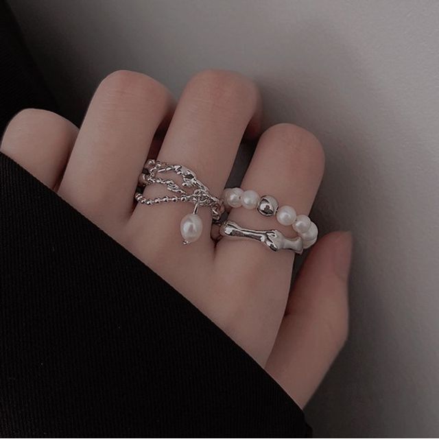 Fireflicka-Faux Pearl Layered Alloy Ring