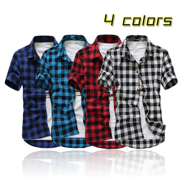 YIKES-Short-Sleeve Gingham Button-Up Shirt