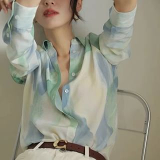 Jeonseon Long-Sleeve Collared Patterned Print Shirt