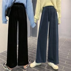 OGAWA - High-Waist Velvet Wide-Leg Pants OGAWA - High-Waist Velvet Wide-Leg Pants