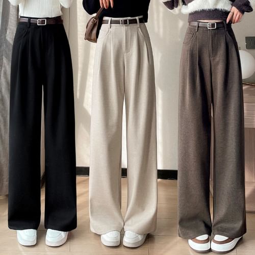 High Rise Plain Wide Leg Suit Pants (Various Designs)