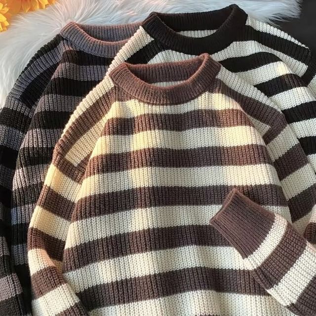 Dukakis-Crew Neck Striped Sweater
