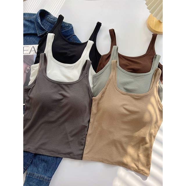 DIYI-Scoop Neck Plain Padded Tank Top