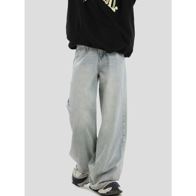 Banash-Mid Rise Washed Wide Leg Jeans