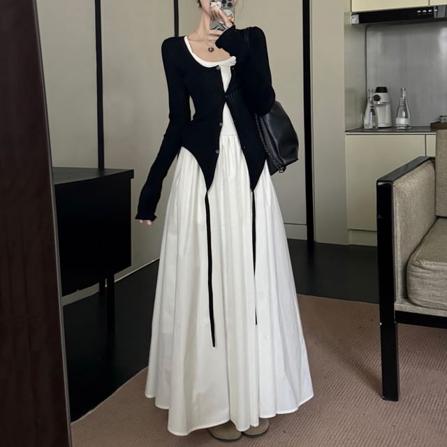 KUMI - Plain Cardigan / Scoop Neck Maxi A-Line Dress | YesStyle KUMI - Plain Cardigan / Scoop Neck Maxi A-Line Dress | YesStyle