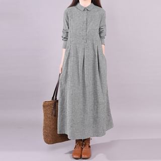 Supernova Long-Sleeve Plaid Maxi A-Line Shirt Dress Sale