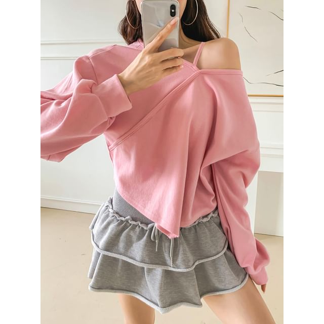 Chubby Girl-Long-Sleeve Drop Shoulder Plain Irregular Pullover