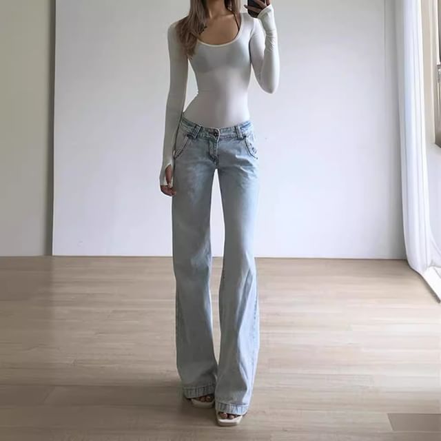 Jerolenea-Low Rise Washed Loose Fit Jeans