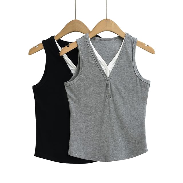 Asiris-V-Neck Mock Two Piece Tank Top