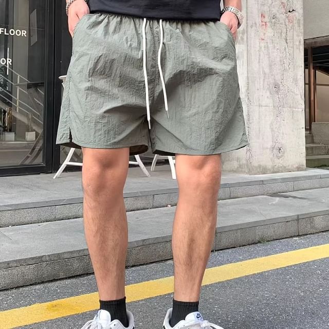 Capbrew-Drawstring Waist Plain Track Shorts