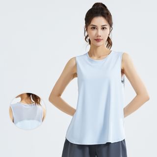 GearGal Round Neck Plain Panel Mesh Sports Tank Top Sale