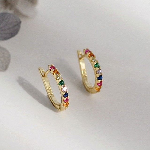 A-ROCH-Rhinestone Sterling Silver Hoop Earring