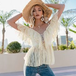 Simplee - Off-Shoulder Lace Blouse