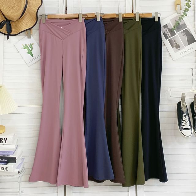 Iasia-High Waist Plain Flared Yoga Pants
