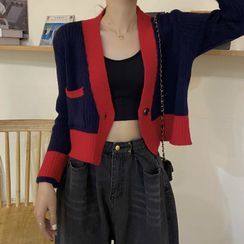 Magimomo - Two-Tone Cropped Cardigan Magimomo - Two-Tone Cropped Cardigan