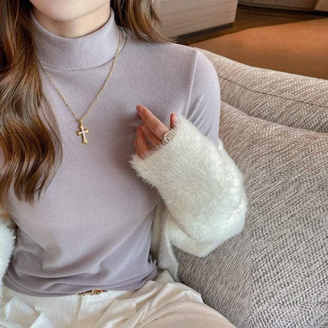 Weelop-Long-Sleeve Mock Neck Plain Tee