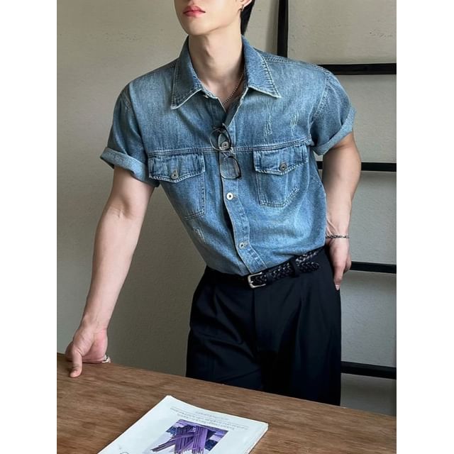 MRCYC-Washed Short-Sleeve Denim Shirt