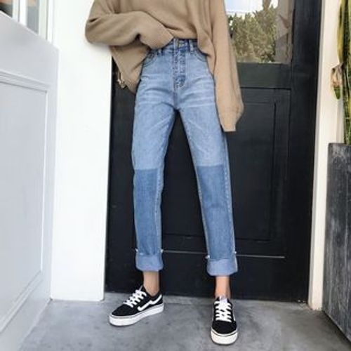 CosmoCorner - Two-Tone Cropped Straight Leg Jeans | YesStyle