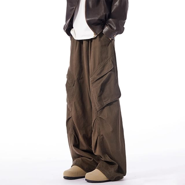 emeisa-Mid Rise Plain Straight Leg Cargo Pants