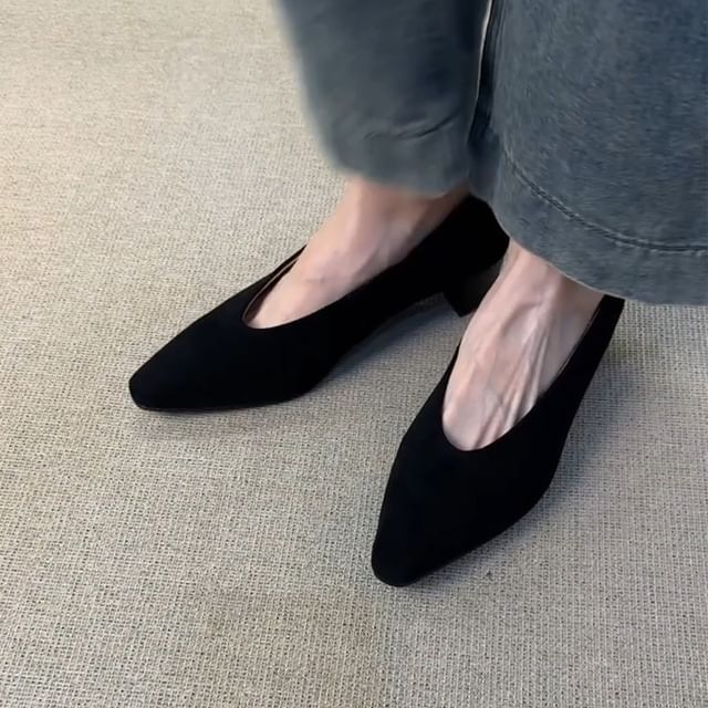Karlao-Chunky Heel Plain Faux Suede Pumps