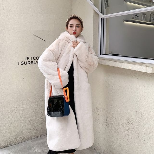 Sienne-Faux Fur Open Front Long Coat