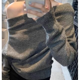 Trendycas-Off Shoulder Plain Sweater