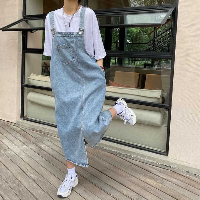 yesstyle denim dress Dinse - Strapless Lace-Up A-Line Denim Dress