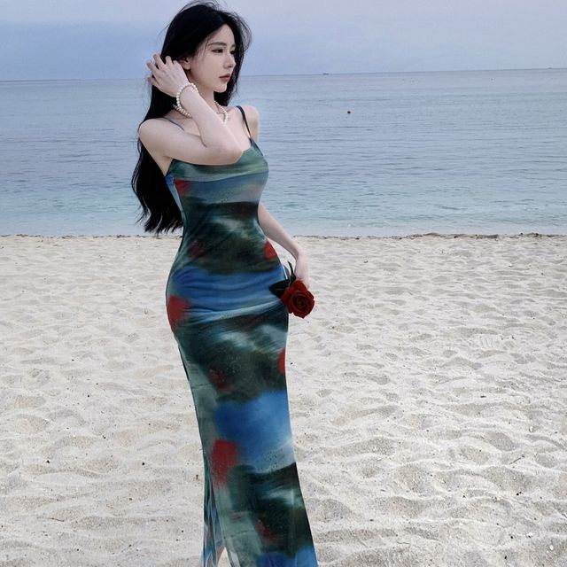 Pensacola - Spaghetti Strap Printed Midi Bodycon Dress | YesStyle