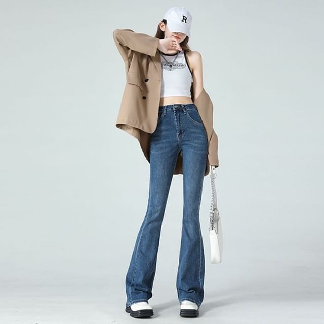 Denimot-High Waist Washed Flared Jeans Various Designs