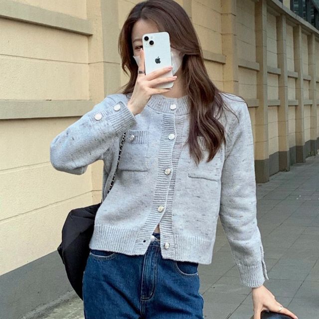 Sienne-Crew Neck Melange Cardigan