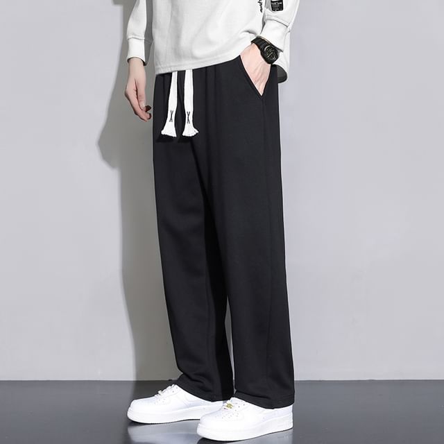 Fireon-Drawstring Waist Plain Straight Leg Pants