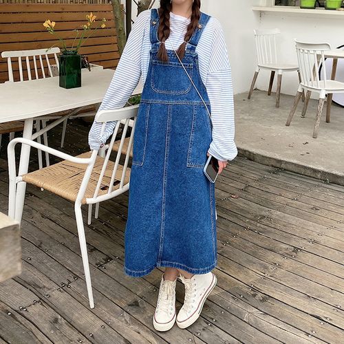 Traxola - Denim Midi Dungaree Dress | YesStyle